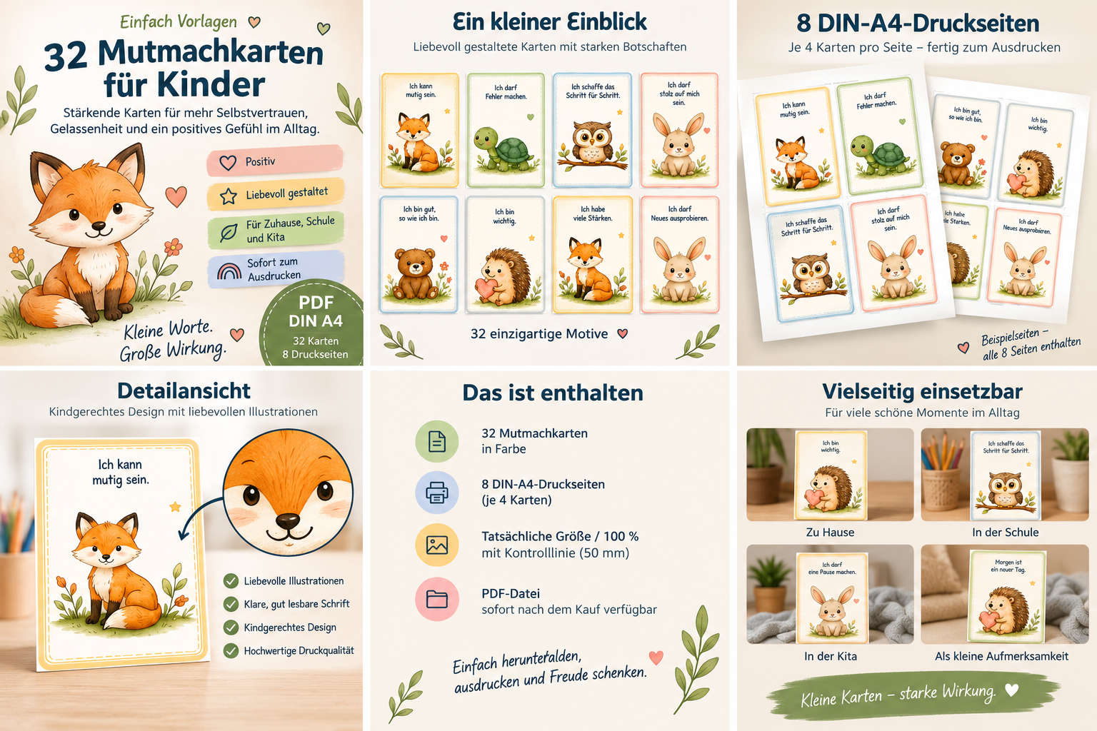 32 Mutmachkarten für Kinder zum Ausdrucken & Ausmalen Vorschau